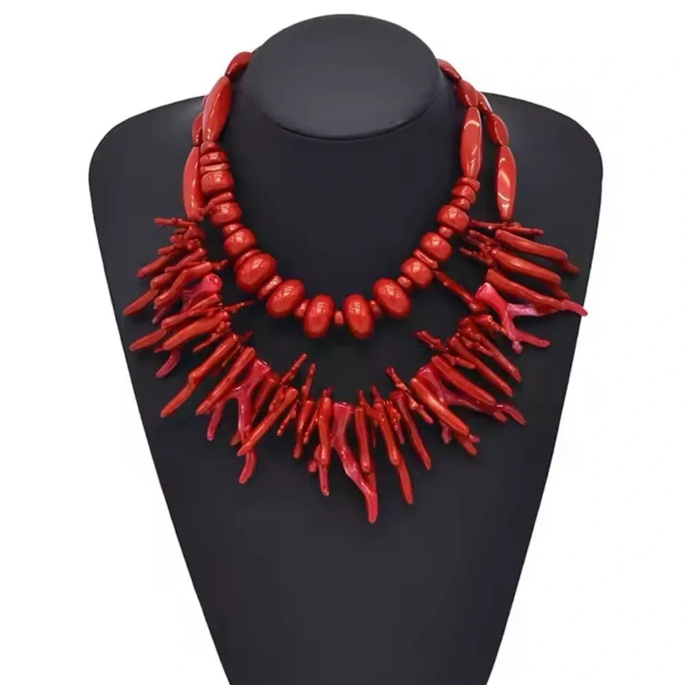 Vintage Red Coral Statement Necklace - Picture 3 of 16